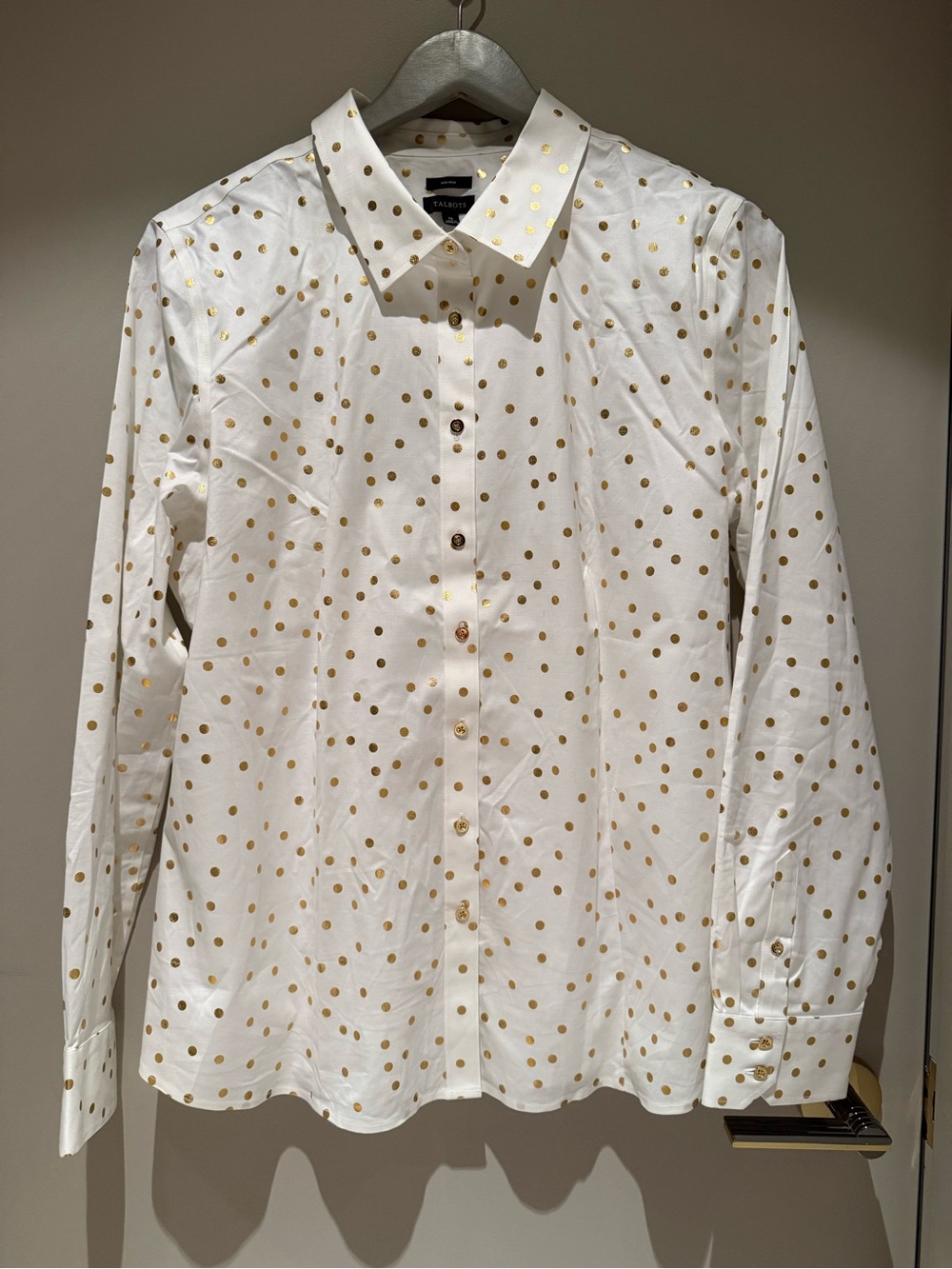 Talbots women’s gold polkadot button-down shirt